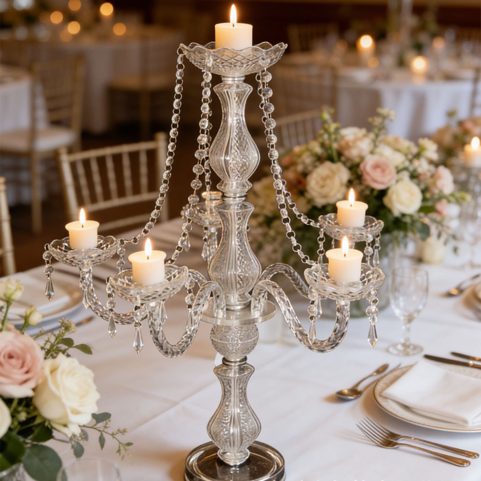 크리스탈 캔들라브라 우아한 웨딩 캔들라브라 크리스탈 캔 - Wedding Decoration Supply 리뷰 및 가격