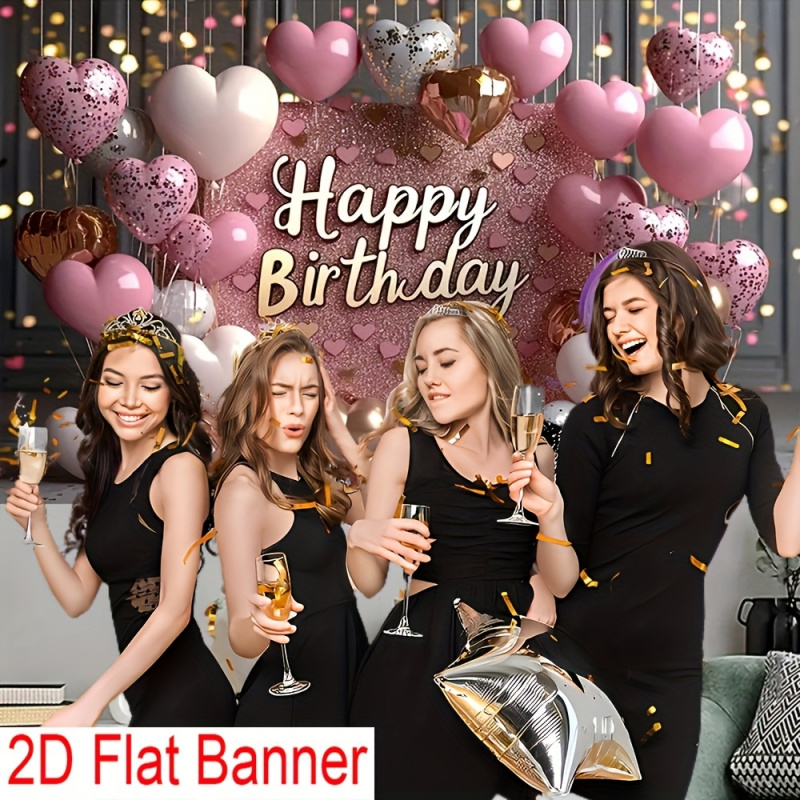 1 생일 축하해요, 핑크색 반짝이 배경, 풍선과 하트  - Wedding Power Supply 리뷰 및 가격